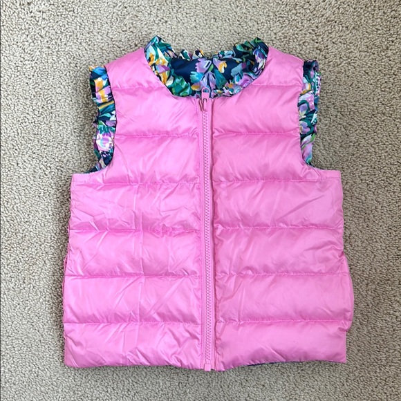 Lilly Pulitzer girls’ reversible pink/floral puffer vest, S 4/5 - Picture 3 of 5